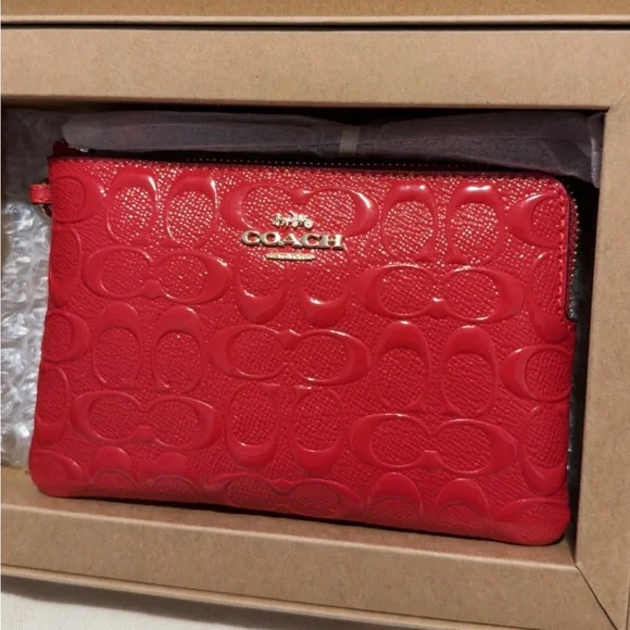 Coach Red Embossed Wristlet giftbox...$199 Retail - Picture 1 of 6